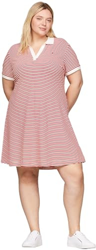 Tommy Hilfiger Vestido tipo polo Mujer Curve de manga corta, Multicolor (Breton Fierce Red/Ecru), 54
