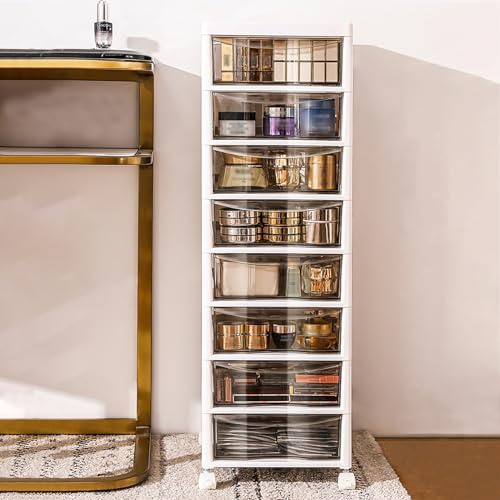 Tour de rangement, boîte de rangement, avec roulettes, tiroir sous le bureau, bureau à domicile, dossiers multicouches, collations, cosmétiques, kaki (26,7 x 34,2 x 83,3 cm)
