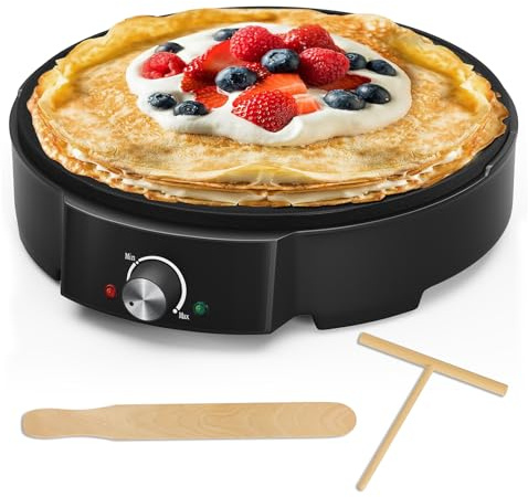 HOMELUX Crêpes Maker für Crepes mit Ø 30 cm, 1200 W Crêpes-Maker inkl. Crepes Verteiler und Wender, mit Antihaftbeschichtung, Temperaturregler, Crêpe Maker