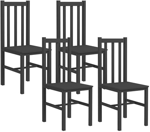 HOMCOM Dining Chairs, Set of 4 Farmhouse Kitchen & Dining Room Chairs with Slat Back, Pine Wood Seating for Living Room and Dining Room, Black