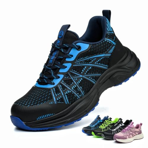 Scarpe Antinfortunistiche Uomo Donna Scarpe da Lavoro Comode Scarpe da Cantiere Leggere Traspiranti con Punta in Acciaio Sportive Scarpe Sicurezza Antiscivolo, Blue, 45 EU