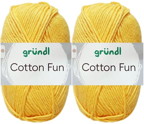 2x50 Gramm Gründl Cotton Fun Häkelgarn aus 100% Baumwolle inkl. Anleitung für Meerschwein (04 Maisgelb)