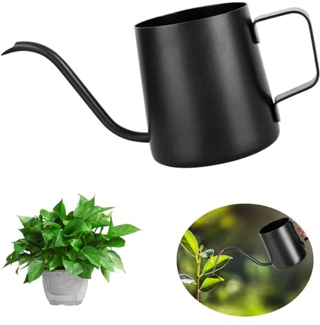 NCCHDZSW 350 ml, Annaffiatoio Nero Piccolo per Piante da Camera, Mini Annaffiatoio, in Acciaio Inox con Beccuccio Lungo, Annaffiatoio da Giardino per Piante da Interno e Succulente