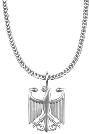 d'origine Deutschland Adler Kette Herren – Bundesadler Wappen mit Foxkette in Silber (Edelstahl)