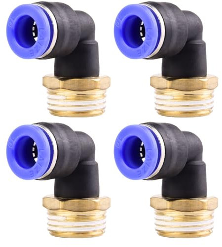 4 piezas 10mm 1/2 PT Racores neumáticos en codo de 90° con rosca macho Racores rápidos neumáticos para mangueras Push-in Conexión de aire comprimido Push-in