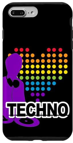 DJ avec tourne-disque et cœur, batterie et basse, techno Coque pour iPhone 7 Plus/8 Plus