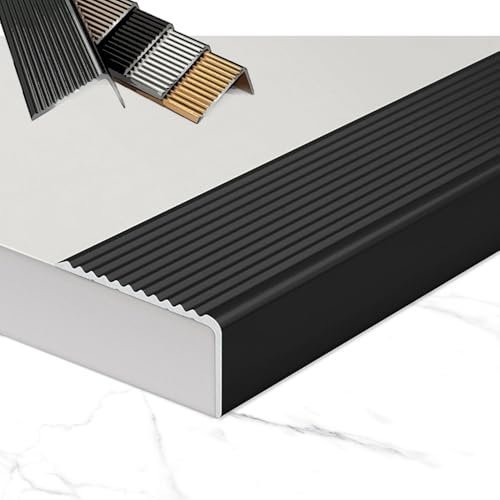 Protezione angolare in alluminio a forma di L per scale, profilo impermeabile 90 cm e 120 cm, finitura nera per una maggiore sicurezza.