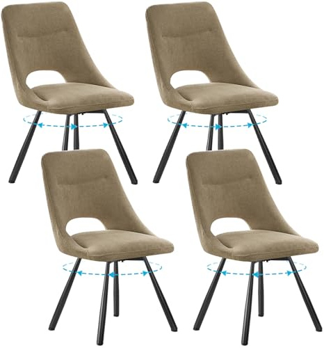 ANVOFONG Set di 4 Sedie da Pranzo Girevoli, Rotazione 360°, Sedia Girevoli, Cotone Imitazione Cachemire con Piedini in Metallo Nero per Sala da Pranzo, Cucina, Camera da Letto, Kaki