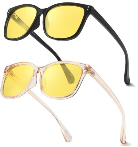 FIMILU 2 Pack Night Driving Vision Glasses for Women, Polarized Reduce Glare and Enhance Visual Abilities for Nighttime 22526