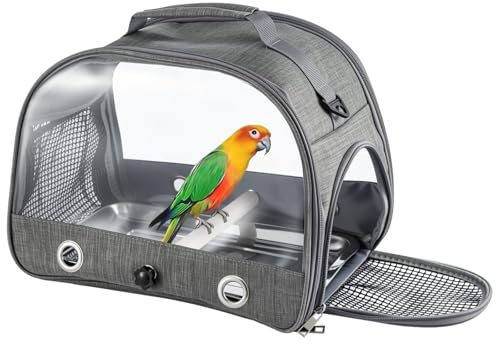 Bird Travel Carrier Backpack Collapsible Travel Cage 360° Breathable Mesh & Escape-Proof Zippers for Parrots Budgies Cockatiels