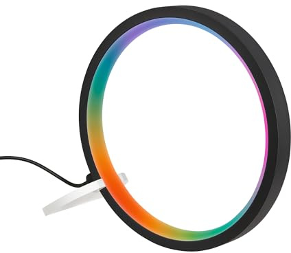 BRILONER - Lampada da tavolo LED con telecomando, dimmerabile, RGBIC, funzione musicale, timer, anello luminoso a LED, lampada da comodino, lampada da scrivania, lampade da comodino, 20x20 cm, nero