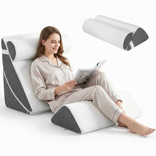 Aofesel Lot de 4 coussins orthopédiques en mousse à mémoire de forme, 4 en 1, réglables, pour les jambes en cas d'apnée du sommeil et de brûlures d'estomac, avec housse amovible et respirante