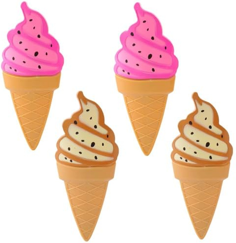 TRIXES Ice Cream Beach Towel Pegs 4-Pack - Travel Accessory | Sun Lounger/ Deck Chair Clips, Indoor & Outdoor Use – For Beach, Garden & Pool – Laundry & Clothes Peg