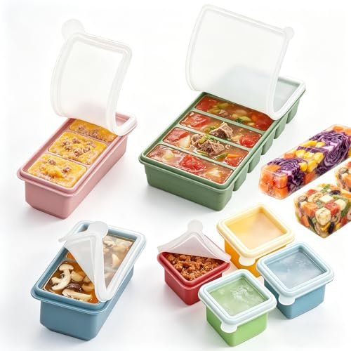 Set di 7 contenitori per congelare zuppe, stampo in silicone per cubetti di ghiaccio con coperchio, senza BPA, contenitori porzionati per zuppa, stampo in silicone Souper Cube per congelare zuppe