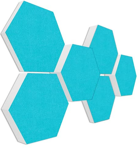 platino24 Schallabsorber COLORE aus Basotec G+ I Akustikpaneele mit Akustikfilz I 3D Wand-Paneele mit 6 Waben in Türkis I Akustikplatten zur Schalldämmung in Büro, Studio & Wohnung