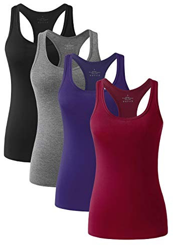 vislivin Workout Tanktops für Damen Racerback Yoga Tanks Basic Sportliche Activewear-4er Pack Schwarz/Dunkelgrau/Dunkelblau/Weinrot L