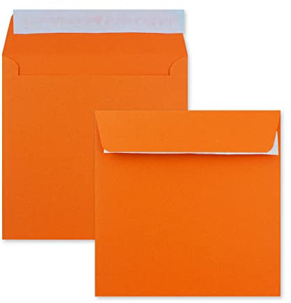 50 x Kuverts in Orange - quadratische Brief-Umschläge - 15,5 x 15,5 cm - Haftklebung - matte Oberfläche - formstabile Post-Umschläge