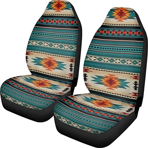 Buybai Tribal Navajo Geometric Style Car Front Seat Covers Southwestern Aztec Pattern Bucket Seats Protector, Universal Fit for Vehicle Sedan SUVs- Pack of 2