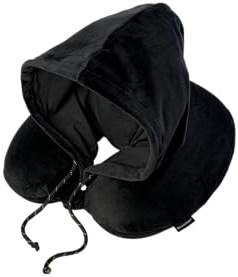 Brookstone Travel Pillow U-Shaped Memory Foam Hooded Pillow with Snap