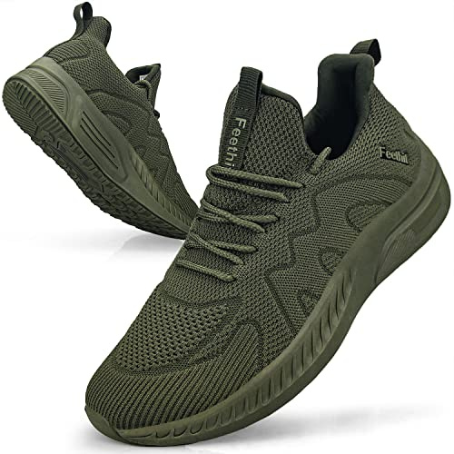 Feethit Baskets et Chaussures de Sport Homme Tennis Respirant Légères et Confortables de la Mode de Marche Fitness Running Tennis Outdoor Gym Jogging Sneakers Hommes Bras Vert 44 EU