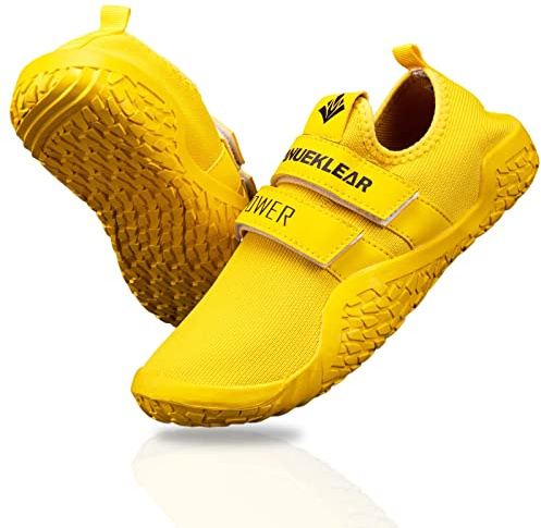 MANUEKLEAR Deadlift Shoes - Weight Lifting Shoes for Men Women - Weightlifting Squat Shoes Fitness Cross-Trainer Barefoot Gym Training Sneakers, Lemon Yellow, 9.5-10
