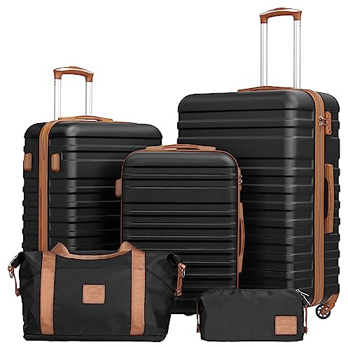 COOLIFE 5 PCS Luggage Set for Family, 20+24+28 Suitcases Set with TSA Lock | Ideal for Family Travel, Overseas Travel, with 360° Spinner Wheels, YKK Zipper, 5pcs Set with 1 Travel Bag and 1 Toiletry Bag