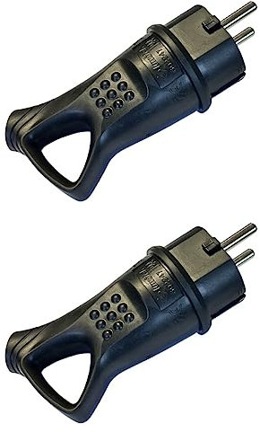 ZOREI 2 Stück, Schukostecker aus Gummi, Lenkradsteckdose aus Gummi, wasserdicht IP44, 16 A, 250 V, max. 3500 W (2 Stück IP44-Stecker), Schwarz