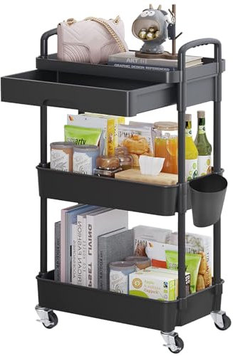 Wuciray 3/4 Niveles Carrito Auxiliar con Ruedas Carro Almacenaje con Ruedas e Cajones Verdulero Auxiliar Carrito Organizador para Cocina Baño