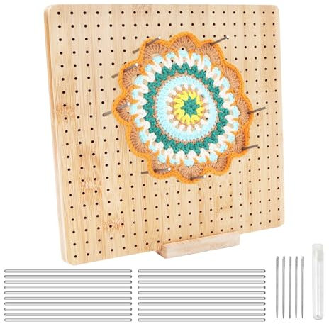 NIXRET Granny Square Spanner 28cm, Sperrbrett für Granny Square, Wooden Blocking Board Häkeln und 20 Edelstahl Fester Stock, Wooden Sperrbrett Häkeln für Strick- und Häkelprojekte