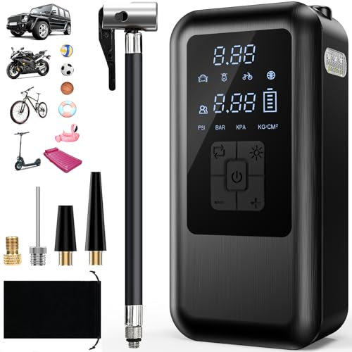 6000Mah Compresor Aire Portatil, 150PSI Inflador Ruedas Coche Mini Bomba de Aire Bicicleta Electric con Pantalla LCD Digital y Linterna LED Inflador Electrico para Coches, Motos, Bicicletas y Pelotas