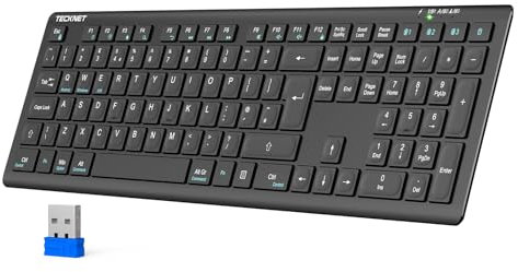 TECKNET Wireless Keyboard, Rechargeable 2.4GHz USB Bluetooth Keyboard for 4 Multi Devices, Ultra Slim Full Size UK Layout Keyboards for Computer, Laptop, Tablet, Desktop, Phone (Black)