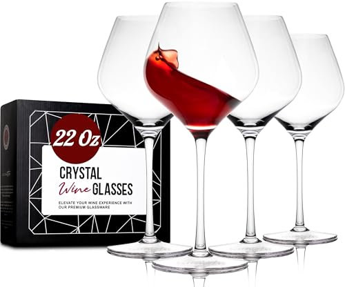 Gusto Nostro Juego de 4 Copas de Vino de Cristal – Copas de Vino Tinto Grandes Elegantes, Altas y Aptas para Lavavajillas - Regalo Ideal Boda Navidad Aniversario