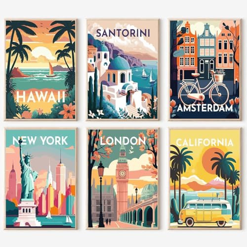 YALKIN 6 Packs Paint by Numbers for Adults Kits, City Views Landscape Painting by Number Kits On Canvas,Without Frame DIY Color Oil Painting Acrylic Paints,Home Wall Decor 8x12in/20x30cm