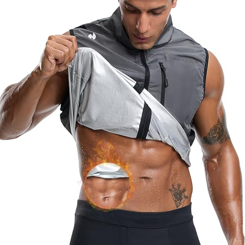 HOTSUIT Sweat Vest for Men Weight Loss Full Zipper Sauna Vest for Men Anti-Rip Heat Trapping Shirt for Gym Boxing, Grey, XL