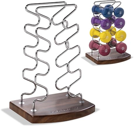 Marcy 4-Tier Wire Frame Minimalist Dumbbell Rack with Wooden Base DBR-8703
