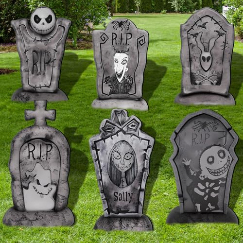 Yuleglowix 17 Inch Halloween Yard Signs Tombstones for Graves Decor Set with Stakes. Nightmare Before Christmas Inspired, Halloween Gravestones Outdoor Decorations Scary Decoration Displays for Party