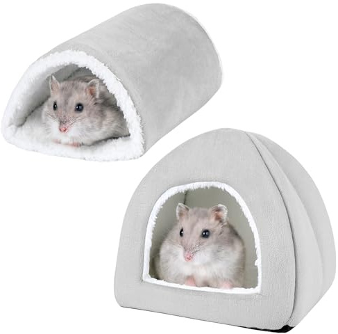 Yoolhamy Casa de cobayas y túnel de conejo, 2 piezas de cama y accesorios para hurones, hámsteres, conejos, erizos, jaula pequeña para mascotas (gris)