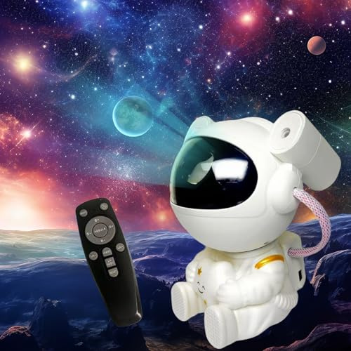 AURIVEE Proyector Astronauta Galaxia LED - 7 Efectos de Luz Estrellas, Mando a Distancia y Temporizador, Luz Nocturna Infantil para Dormitorio, Decoración Sala Juegos, Regalo Original