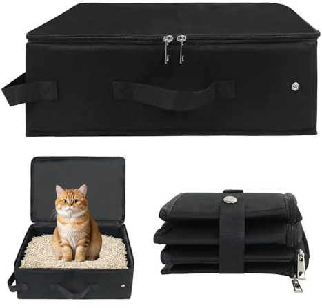 QingWing Lettiera Portatile Gatto Viaggio, 40 x 30 cm Lettiera da Viaggio per Gatti, Tessuto Oxford Toilette per Gatti, Trasportino Portatile per Campeggio, Auto, Interni ed Esterni (Nero)