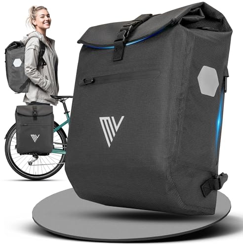 MIVELO 3-i-1 cykelväska för pakethållare – cykelväska ryggsäck med vadderat laptopfack – bakre pakethållarväska 100 % vattentät med reflektorer (svart reflekterande, 20 liter)