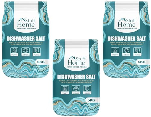 Home Stuff Dishwasher Salt 5kg × 3 Pack (15kg Total) – High-Purity Coarse Granules, Fast-Dissolving Water Softener Salt for Dishwashers, Limescale Prevention & Hard Water Protection