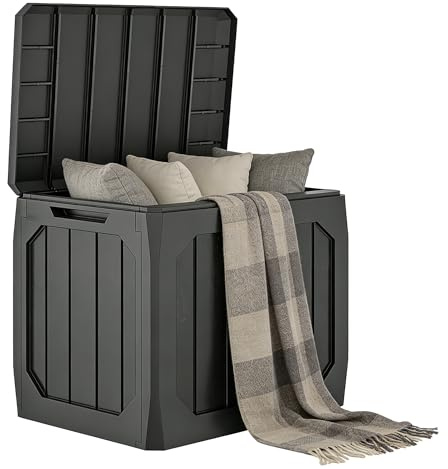 Outsunny Arcón Exterior Capacidad 121L, Baúl Almacenaje Exterior de Plástico con 2 Asas y Tapa Bloqueable, Impermeable, Resistente a la Intemperie, para Jardín, Terraza, Patio, 56x45x53 cm, Negro