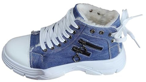 Botines de invierno de moda con cordones forrados con suela gruesa de plataforma holgada, botines cómodos casuales para uso diario, azul, 42 EU