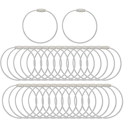 Tocone 36 Pezzi Portachiavi in Fune 1.5mm - Loops Cavo Acciaio Etichetta Chiave in Acciaio Con Connettore per Escursioni, Bagagli, Etichette Identificative