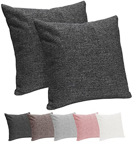 Selfitex 2er Set 40x40 cm, Sofakissen mit Füllung und Bezug, Dekokissen, Kopfkissen mit weicher Kissenfüllung, stilvolle Kissen Deko, robuster Polsterstoff, hochwertiges Couch Kissen (Anthrazit)