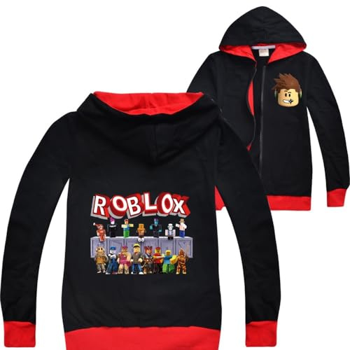 Roblox - Chaqueta con cremallera para niños, sudadera con capucha y manga larga para niñas, camiseta de algodón para otoño, ropa deportiva para correr