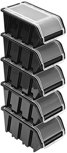 Set di 5 scatole impilabili con coperchio, 230 x 160 x 120 mm, per conservare, contenitori a vista, colore nero