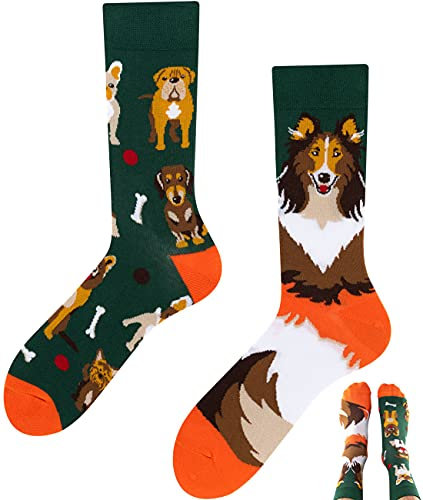 TODO Colours Lustige Socken mit Motiv - mehrfarbige, bunte, Verrückte für Herren und Damen (43-46, Dogs Life)