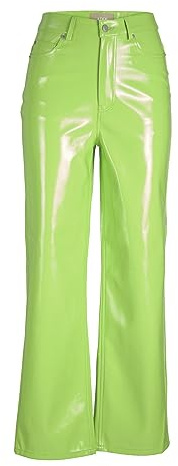 JJXX Women's Jxkenya Hw Straight Faux Leat Pants Noos Trousers, Green Flash/Detail: Shiny, L