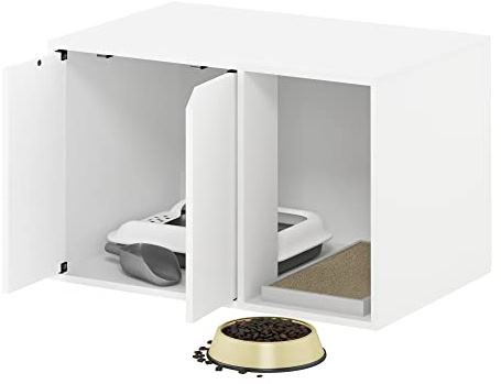 Furinno Peli tavolino piccolo con contenitore per lettiera, bianco solido